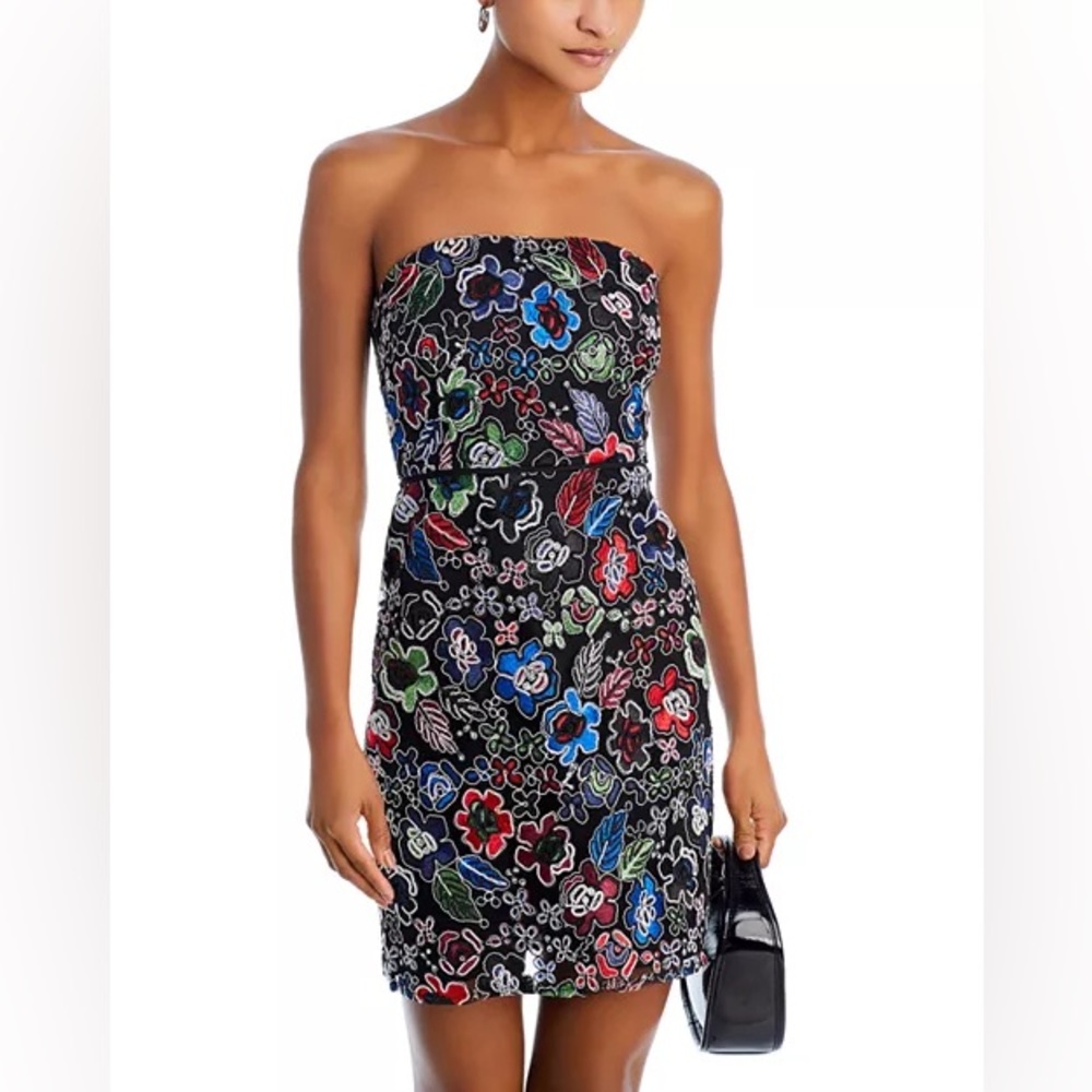 Sam Edelman strapless embroidered floral micro mini dress Y2K chic